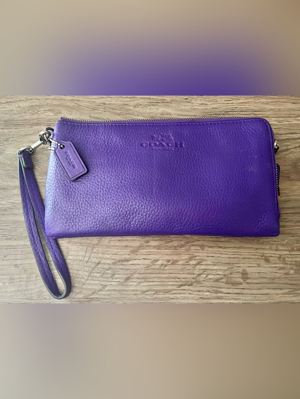 Coach Purple Pebbled Leather Zippered Wallet Wristlet